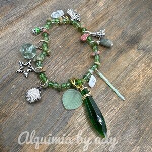 Green and Silver Nautical Charm Bracelet Unakite green quartz